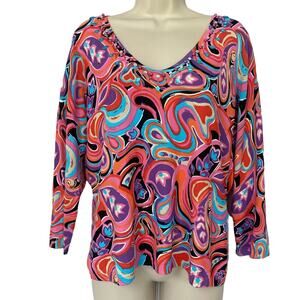 Vintage Casual Corner Sweater XL Womens Colorful Paisley Art to Wear Jeweled NOS